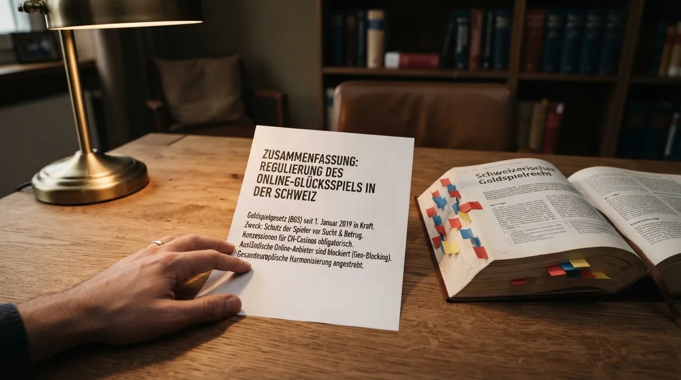 Amtliches Schreiben mit Stempel auf einem Schreibtisch neben einem Gesetzbuch — 40 franken bonus ohne einzahlung casino