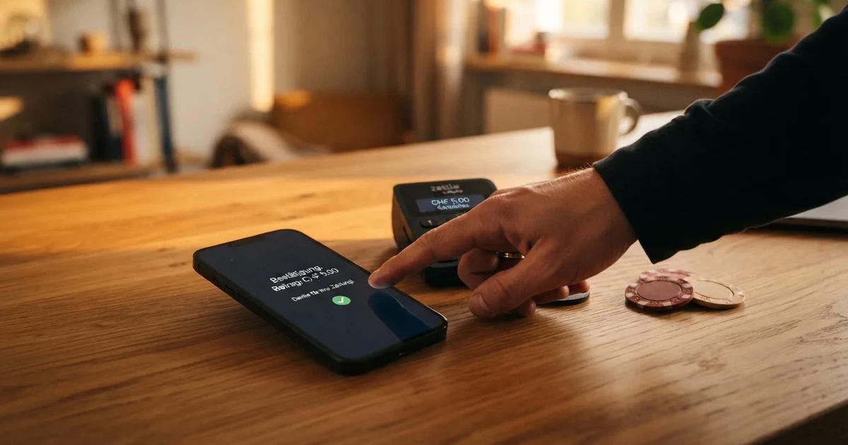 Kartenterminal und Smartphone mit einer ausstehenden Zahlungsbenachrichtigung — 5 franken bonus ohne einzahlung casino