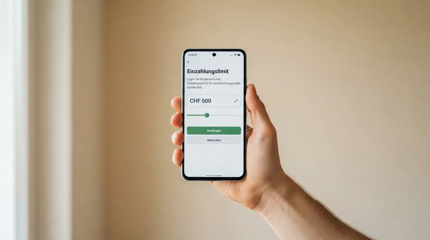 Hand hält ein Smartphone mit einem Formular zur Einzahlungsgrenze, ruhige Stimmung — beste online casino ausland