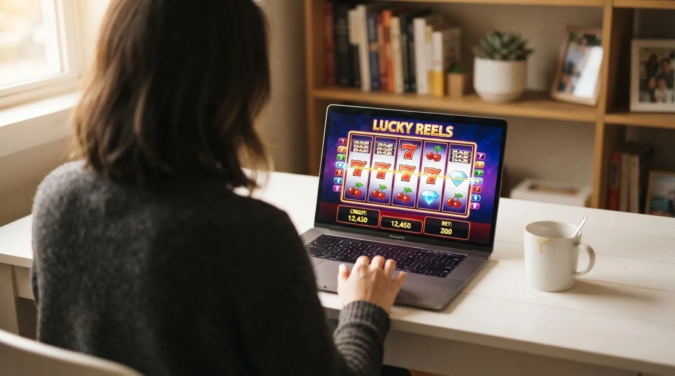 Person am Laptop liest eine Übersichtsseite zu Geldspielen im Internet — beste online casino mit cashtocode bezahlen
