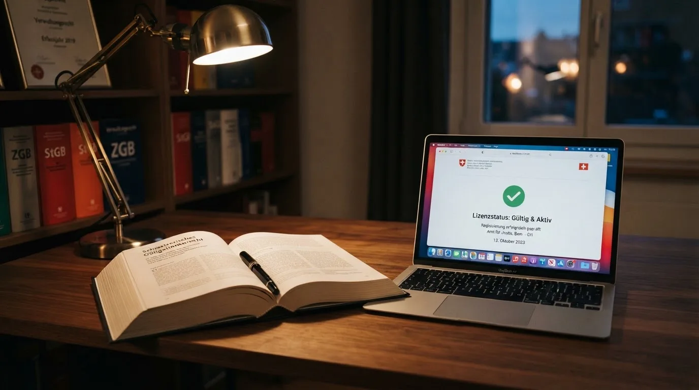 Amtliches Schreiben mit Stempel auf einem Schreibtisch neben einem Gesetzbuch — binance coin casino vergleich