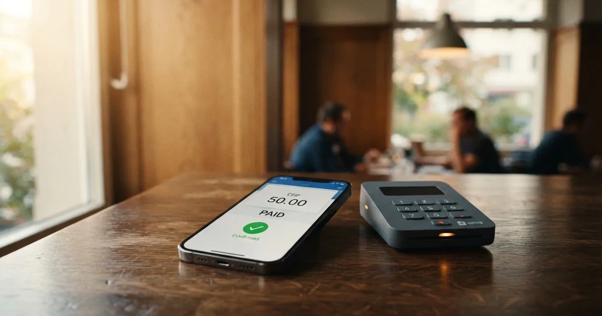 Kartenterminal und Smartphone mit einer ausstehenden Zahlungsbenachrichtigung — handy casino echtgeld bonus ohne einzahlung
