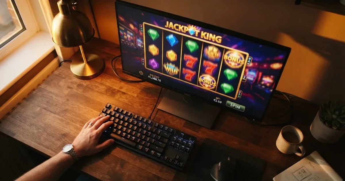 Walzen eines Spielautomaten im Demomodus auf einem Computerbildschirm — online casino bonus ohne einzahlung ohne download