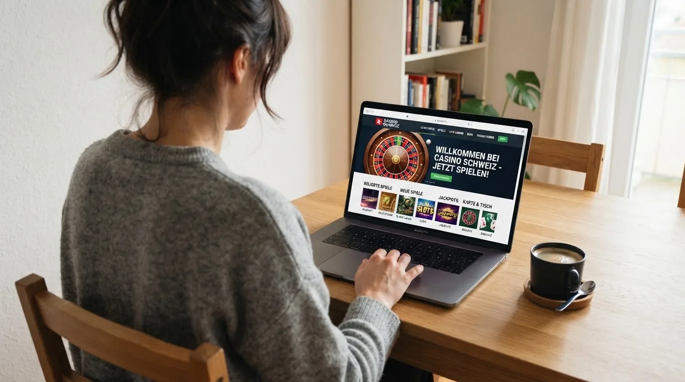 Person am Laptop liest eine Übersichtsseite zu Geldspielen im Internet — online casino bonus ohne einzahlung sofort